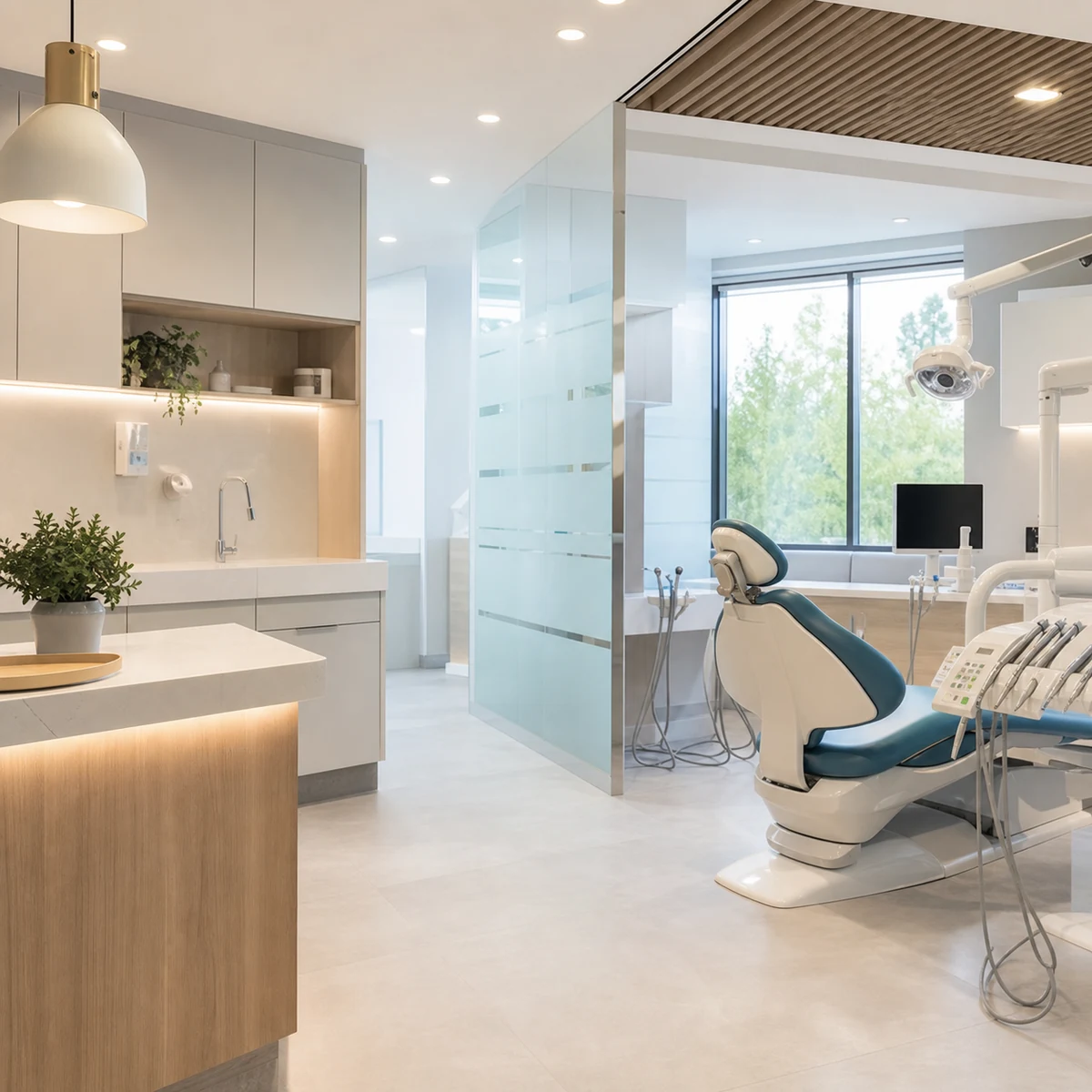 Modern bir diş kliniğinin iç mekânı